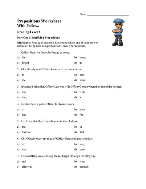 Preposition Worksheet For Grade 2 With Answer