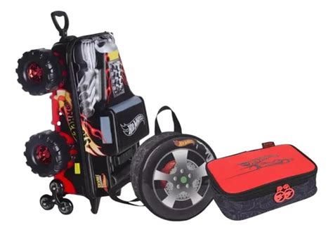 Kit Mochila Malinha Hot Wheels Bone Shaker Monster Rodinhas Parcelamento Sem Juros