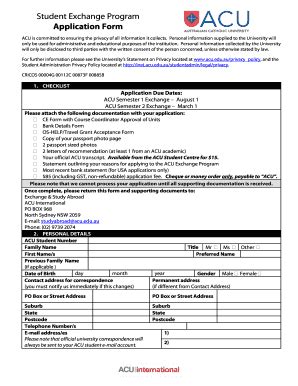 Fillable Online Acu Edu Student Exchange Program BApplicationb Form