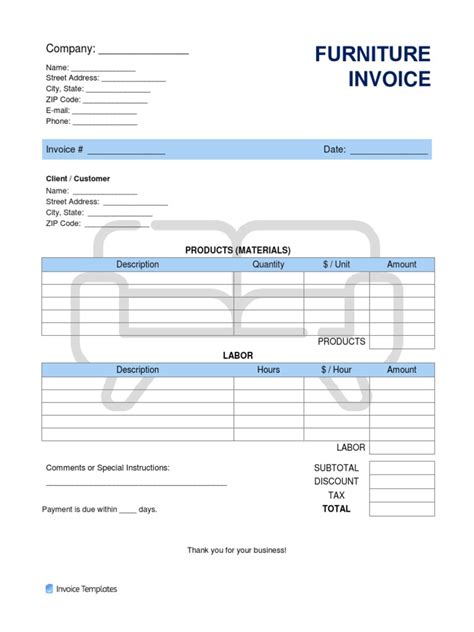 Furniture Invoice Template Pdf