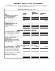 Worksheet 01 2 Xls WORKSHEET 1 PERSONAL FINANCIAL GOALS WORKSHEET