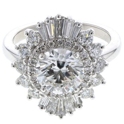 Starburst Engagement Ring With Round Diamond Center Gia Platinum For Sale At 1stdibs