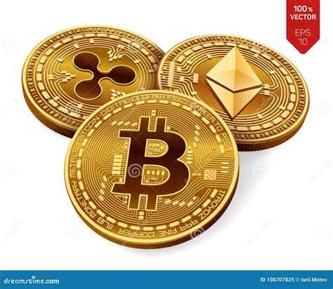 Bitcoin Ripple Ethereum 3d Isometric Physical Coins Digital