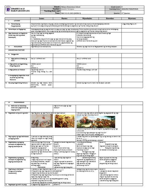 Grade 5 DLL Araling Panlipunan 5 Q4 Week 3 | PDF