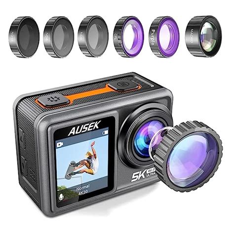 Ausek® 5k Action Camera With Interchangeable 6 Lens Filters Eis