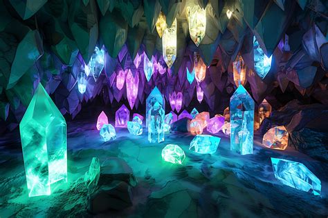 Glowing Crystal Cave Magical Gems, Prismatic Wonders, Mystical Rocks