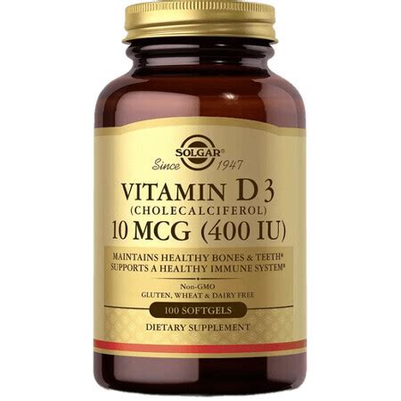 Витамин Д3 Solgar Vitamin D3 10 мкг (400 МЕ), 100 гелевых капсул ...