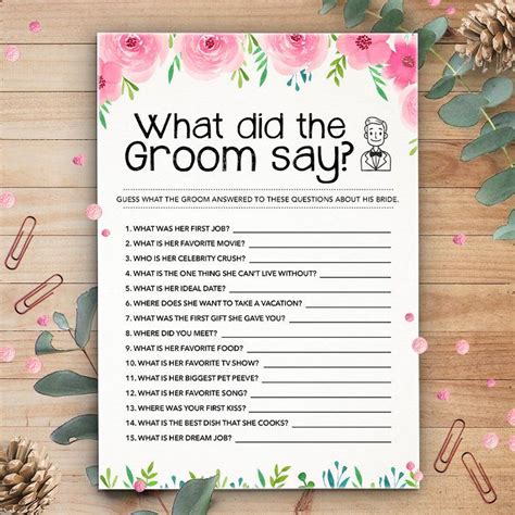 What Did The Groom Say Game Free Printable Printable Templates Your