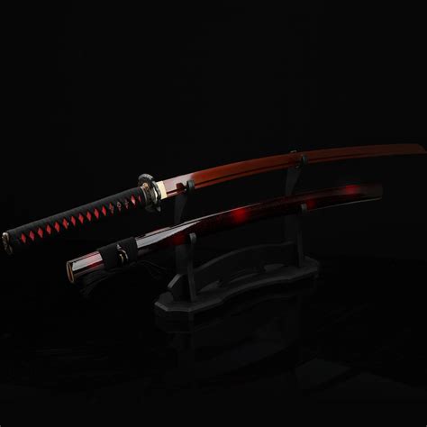 Red Katana Full Tang Red Printed Blade Real Katana Japanese Etsy