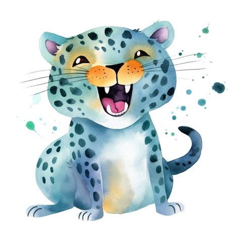 Premium Photo A Watercolor Illustration Of A Smiling Snow Leopard