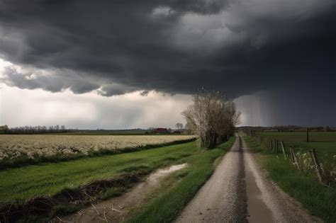 Chuva de granizo vista para campos agrícolas e nuvens de tempestade