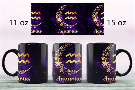 Aquarius Zodiac Sign Mug Sublimation Png Full Wrap Design By Shuneika