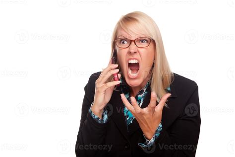 Angry Woman Yells While On Cell Phone Stock Photo At Vecteezy