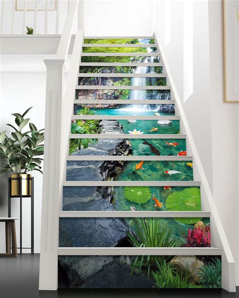 Flfk Forest Waterfall Stair Stickers Vinyls Peel And Stick Wx H