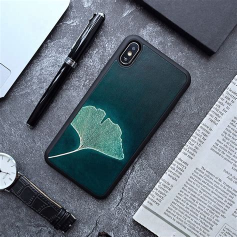 Dark Green Ginkgo Leaf Iphone11pro 7 8plus X Xs Max Xr Leather Phone