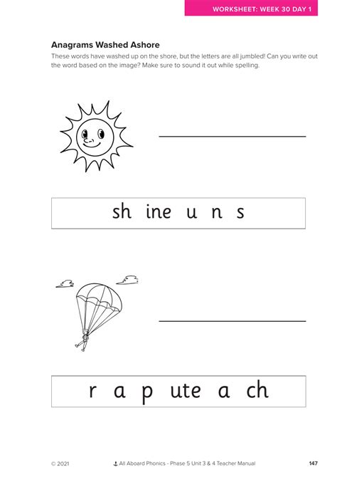 Week 30 Lesson 1 Anagrams Washed Ashore Activity Phonics Phase 5