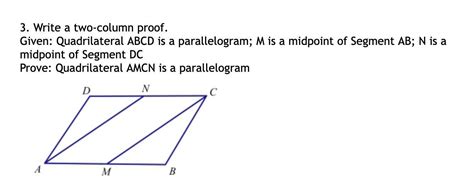 Write A Two Column Proof Given Quadrilateral ABCD Is A Parallelogram