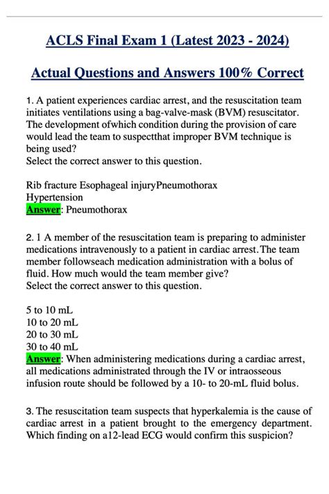 Acls Final Test Questions And Answers Acls Pre Test Answers