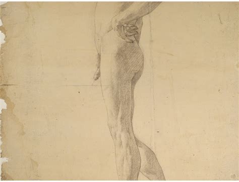 Naked Man Academy Study Pencil Drawing Signed Romieu XIXth Century