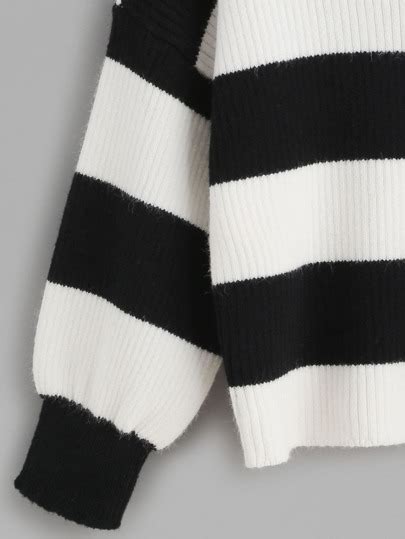 Black And White Striped Ribbed Knit Crop Sweater Shein Sheinside