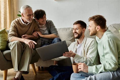 A Gay Couple Sits With Parents Stock Image Image Of Indoor Relationship 327476621