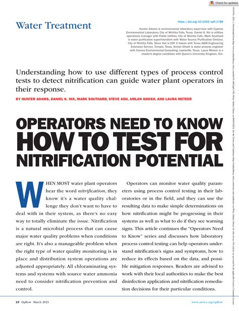 Pdf Operators Need To Know How To Test For Nitrification Potential