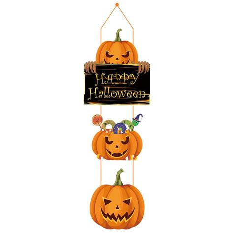 Halloween Hang Sign Pumpkin Decor For Front Door Spooky Happy Halloween Wall Plaques