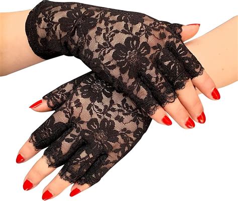 Black Lace Gloves Ladies Half Finger Lace Gloves Uv Protection For