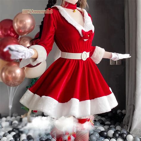 Women Christmas Xmas Lady Santa Claus Cosplay Costume Sexy Lingerie Winter Long Sleeve Red