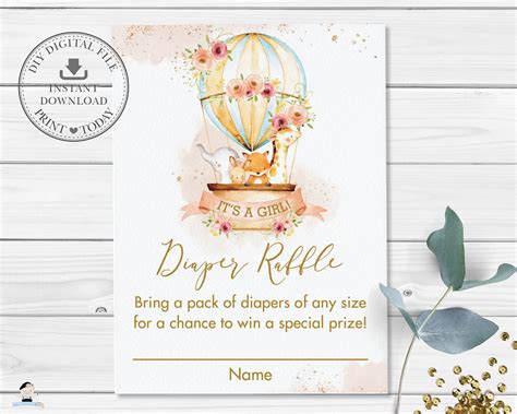 Hot Air Balloon Diaper Raffle Card Vintage Pink Blush Floral Etsy