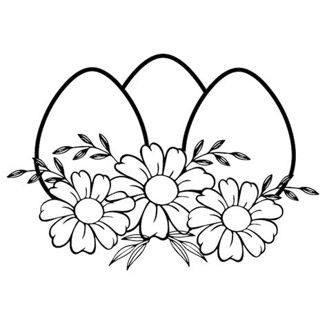 Premium Vector | A black and white drawing of three eggs with flowers ...