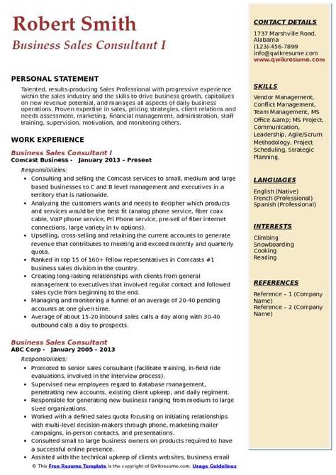 Business Sales Consultant Resume Samples Qwikresume