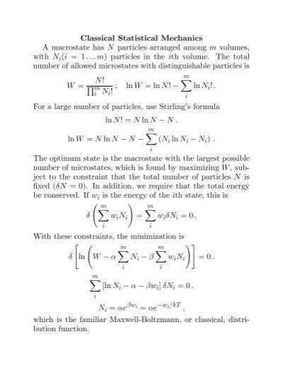 Statistical Mechanics Thermodynamics Fermions Bosons