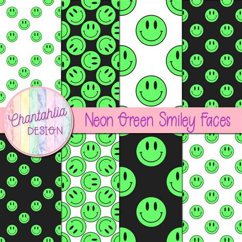 Free Neon Green Smiley Face Digital Paper Backgrounds