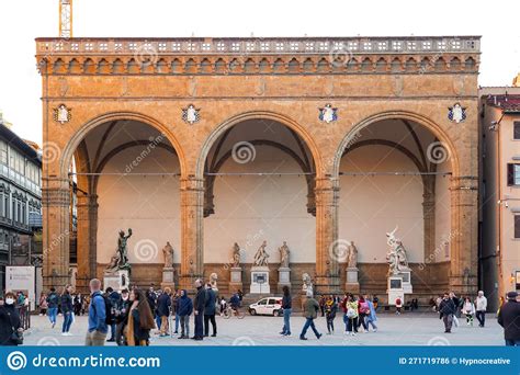 Sculptures At The Loggia Dei Lanzi A Building On A Corner Of The