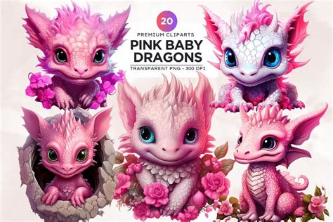 Cute Pink Baby Dragons Clipart PNG