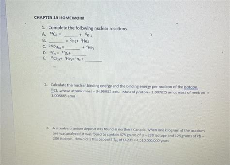 Solved 1. Complete the following nuclear reactions A. | Chegg.com 