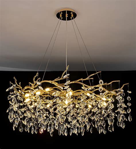 Modern Tree Branch Crystal Chandelier Gold Dimmable Led Pendant Light