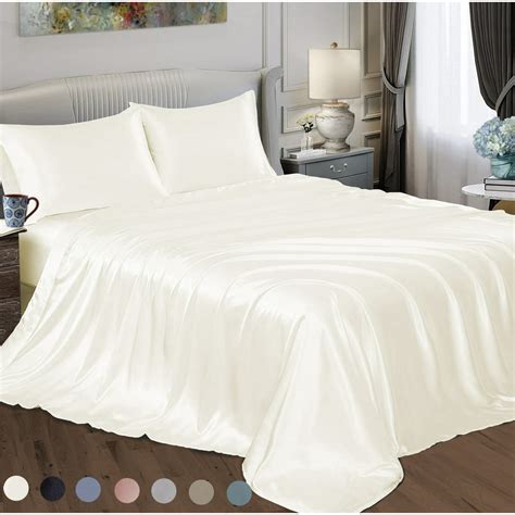 Satin Radiance Soft Silky Satin Sheets Solid Color Deep Pocket Twin Size Satin Bed Sheet Set