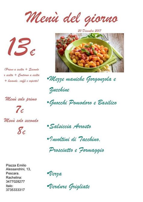 Menu at Encanto restaurant, Pescara