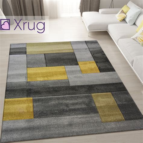 Ochre And Grey Rug Geometric Hand Carved Pattern Mat Modern Living Roo