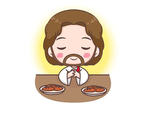 Jesus Christ prays to eat cartoon character. Jesus bless the bread Cute ...