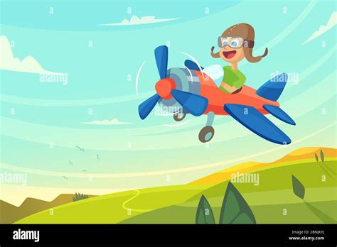 Boy flying in airplane. Funny cartoon illustration Stock Vector Image ...