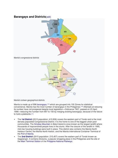 Barangays And Districts Manilas Congressional Districts Pdf Manila