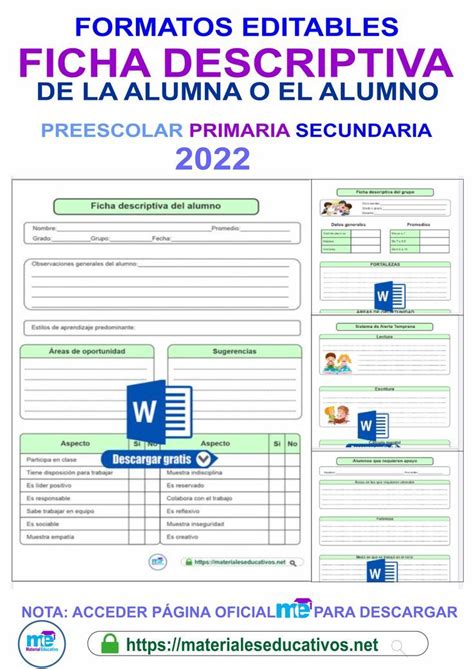 Ficha Descriptiva De La Alumna O El Alumno Preescolar Primaria Secundaria