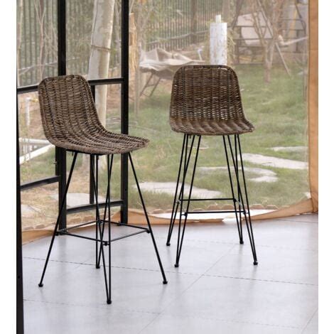 Nordlys Lot De 2 Tabourets Metal Et Fibres Naturelles