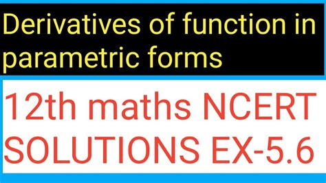 PARAMETRIC DIFFERENTIATION NCERT SOLUTIONS EX 5 6 By Er Md MOBINUL