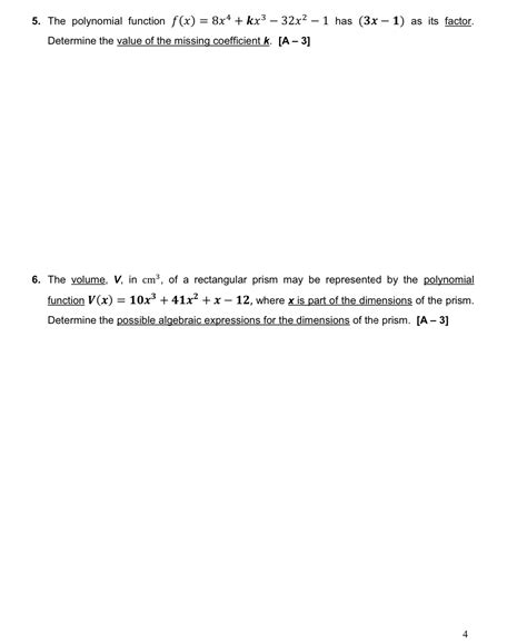 The Polynomial Function F X 8x4 Kx3 32x2 1 ﻿has