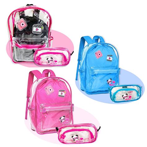 Kit Mochila Estojo Escolar Transparente Luluca Pandinha Yotuber