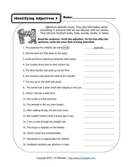 Identifying Adjectives 3 3rd Grade Adjective Worksheets